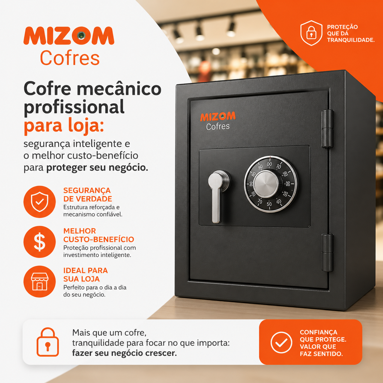 Cofre mecânico profissional para loja segurança inteligente e o melhor custo-benefício para proteger seu negócio