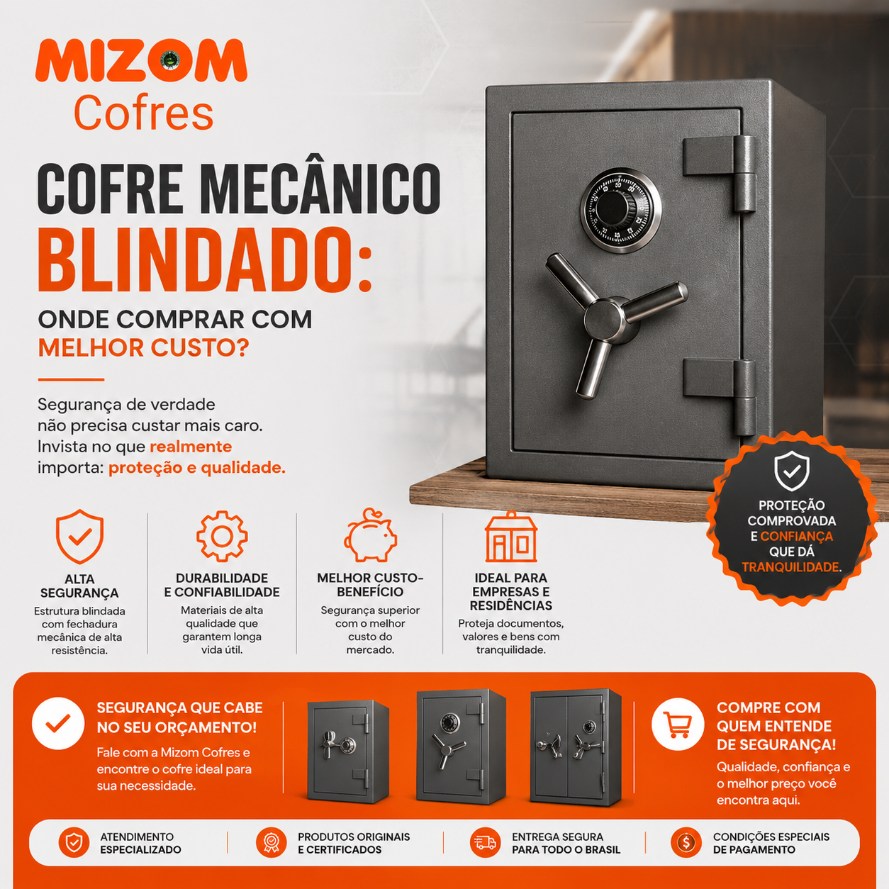 Cofre Mecânico Blindado Onde comprar com melhor custo - Mizom Cofres
