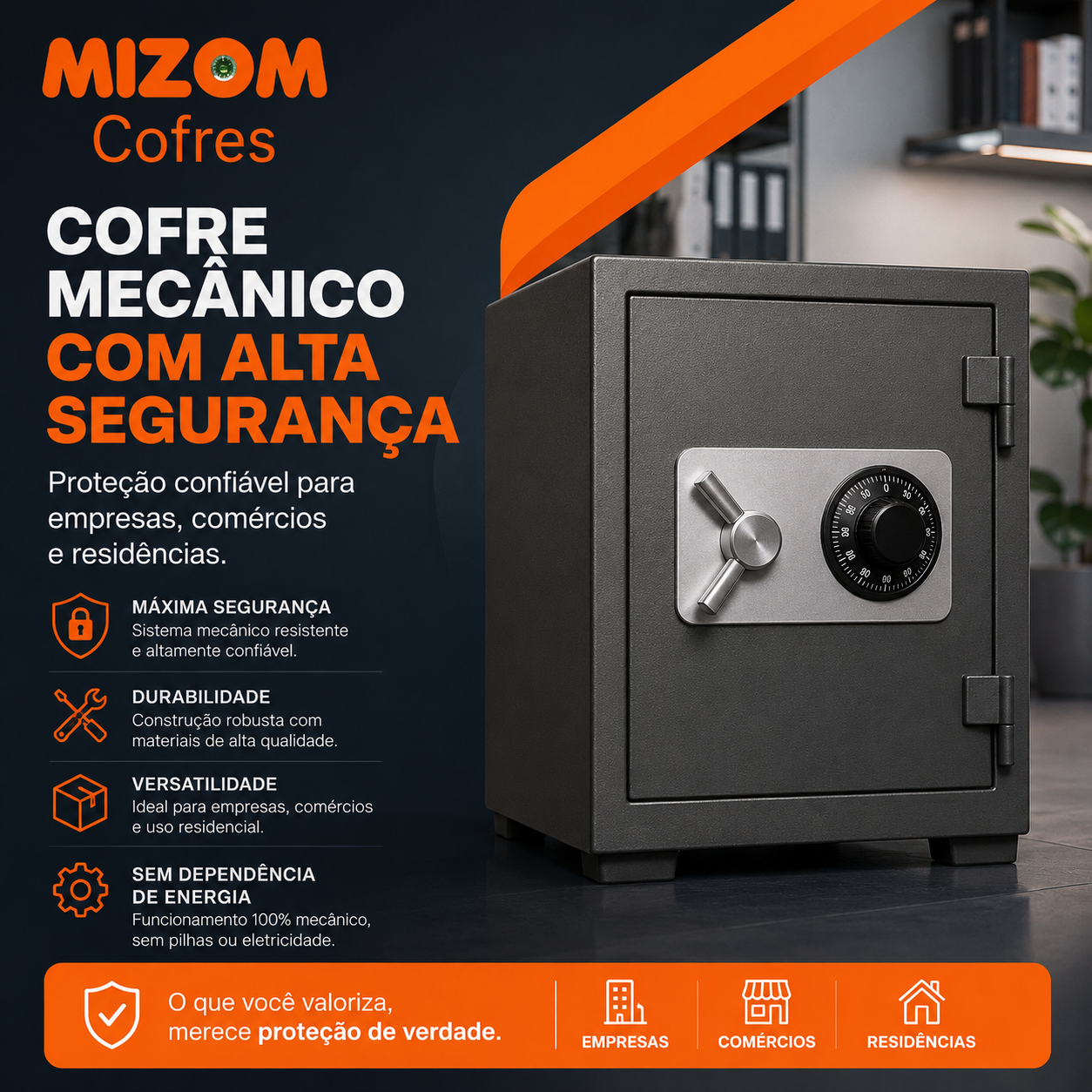 Cofre mecânico com alta segurança proteção confiável para empresas, comércios e residências