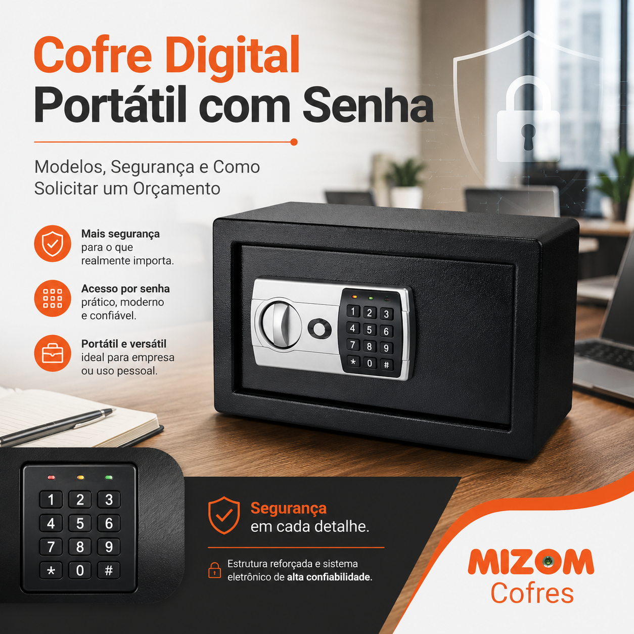 Cofre digital portátil com senha Modelos, segurança e como solicitar um orçamento