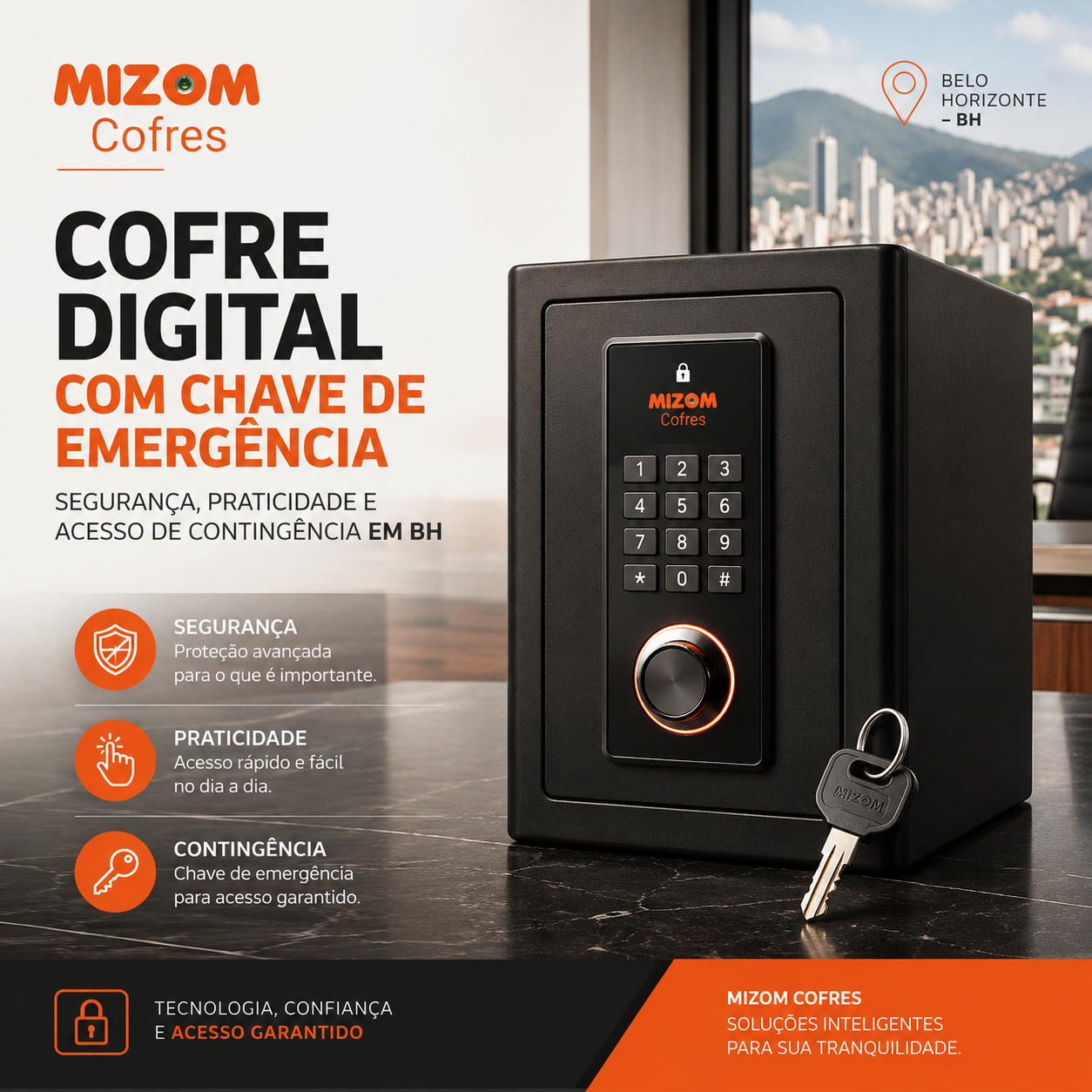 Cofre digital com chave de emergência em BH segurança, praticidade e acesso de contingência