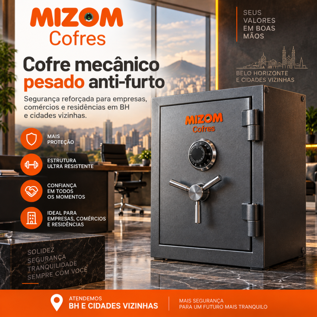 Cofre mecânico pesado anti-furto em BH e cidades vizinhas segurança reforçada para empresas e residências