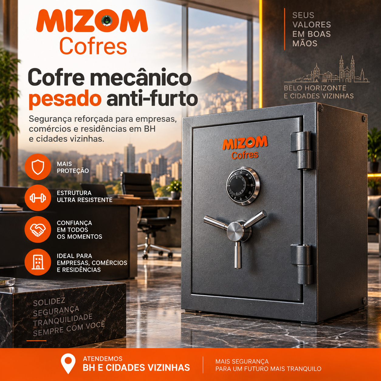 Cofre mecânico pesado anti-furto em BH e cidades vizinhas segurança reforçada para empresas e residências